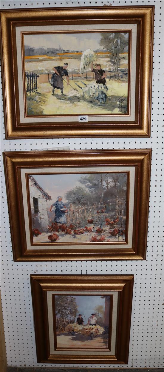 Robert Josset, oil, Le Poulailler, Les Foins a Nizon and Retour des Foins,